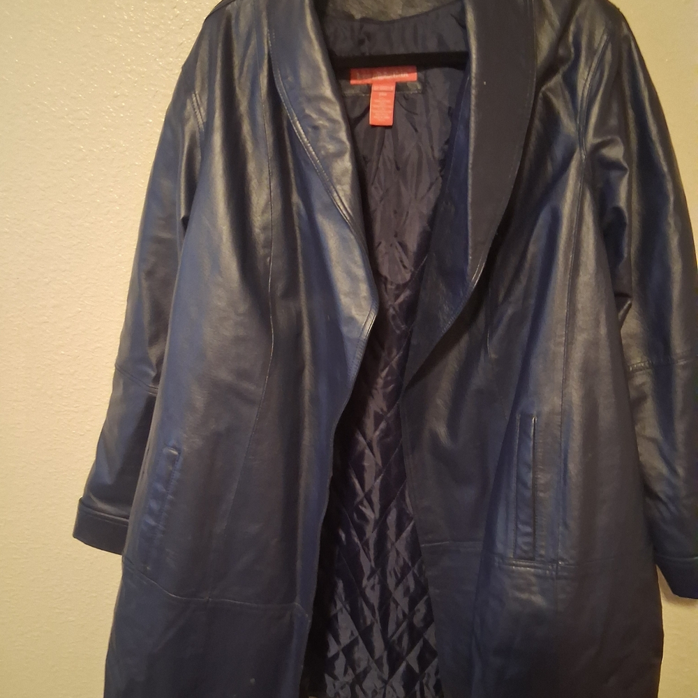 Woman Within Navy Leather Jacket